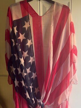 Patriotic American Flag Sheer Tie-Front Kimono